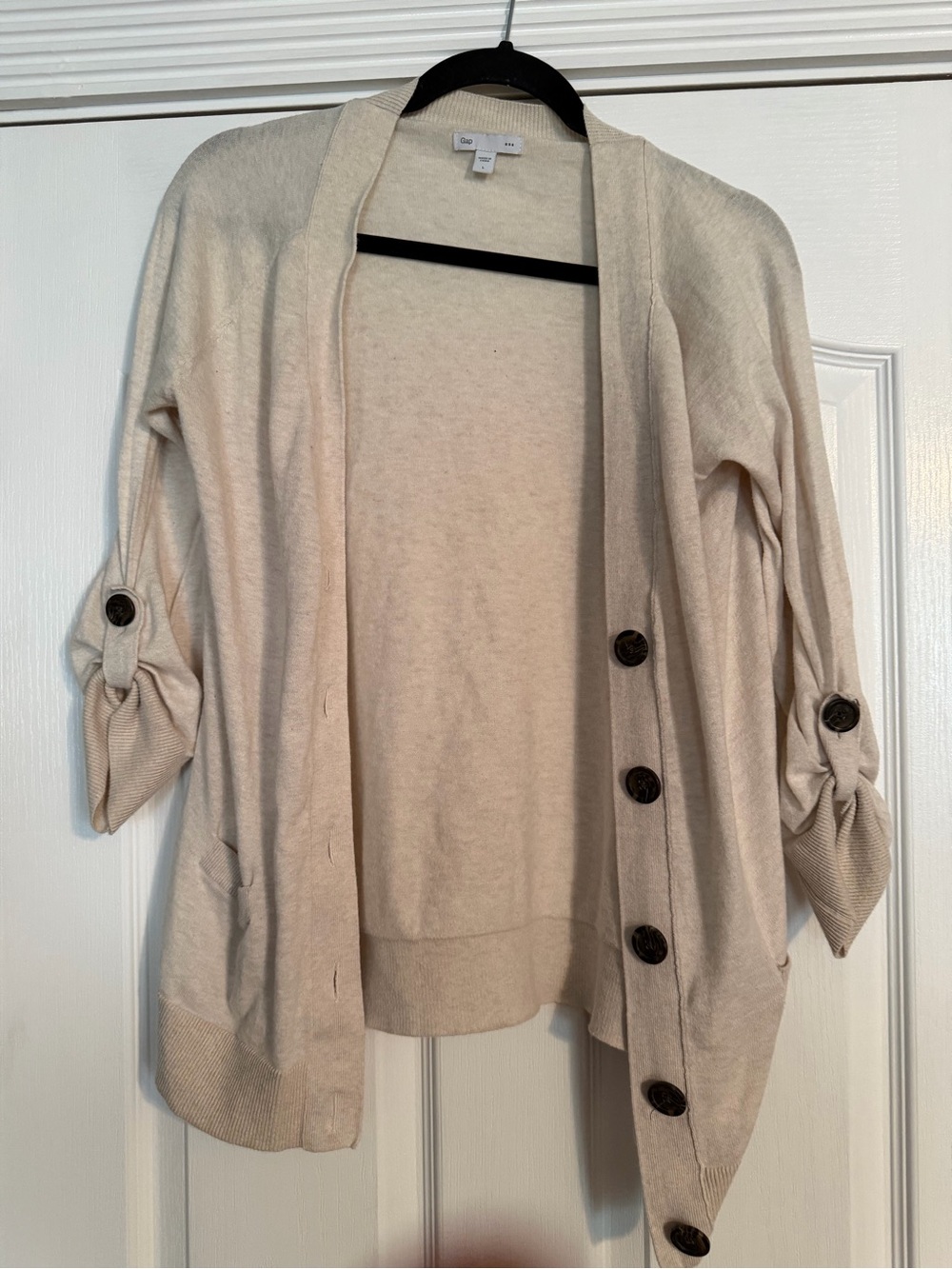 GAP Cream Open-Front Button Cardigan